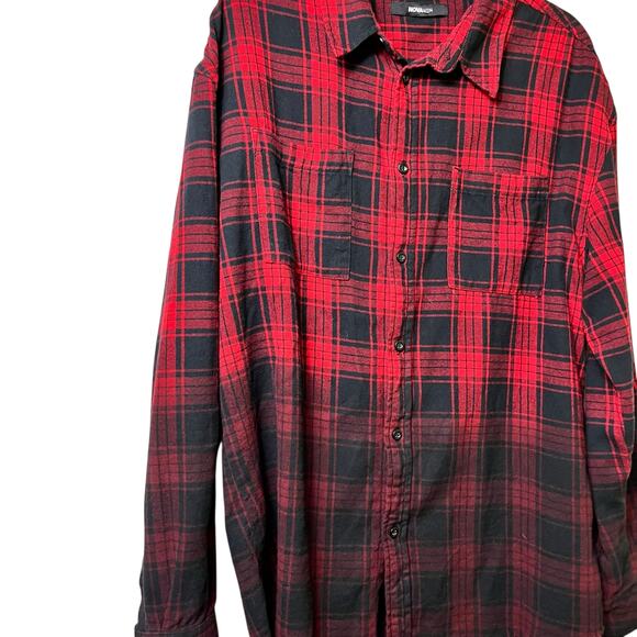 2/$15 Flannel‎ Red Black Ombre Button Front Long Sleeve Shirt Lumberjack M (2710 - Picture 3 of 4